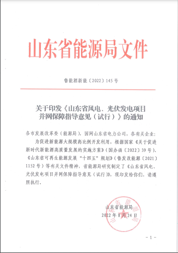 山东: 将配储比例作为风光项目并网最优先条件 分布式光伏项目直接保障并网